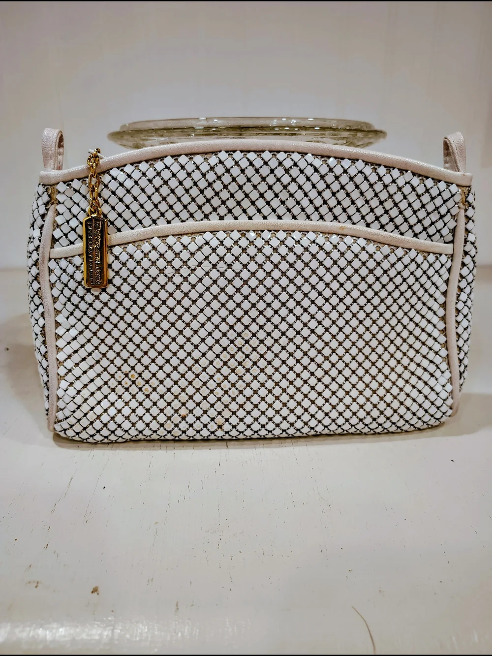 Vintage White Mesh Metal Evening Clutch Bag 1980s